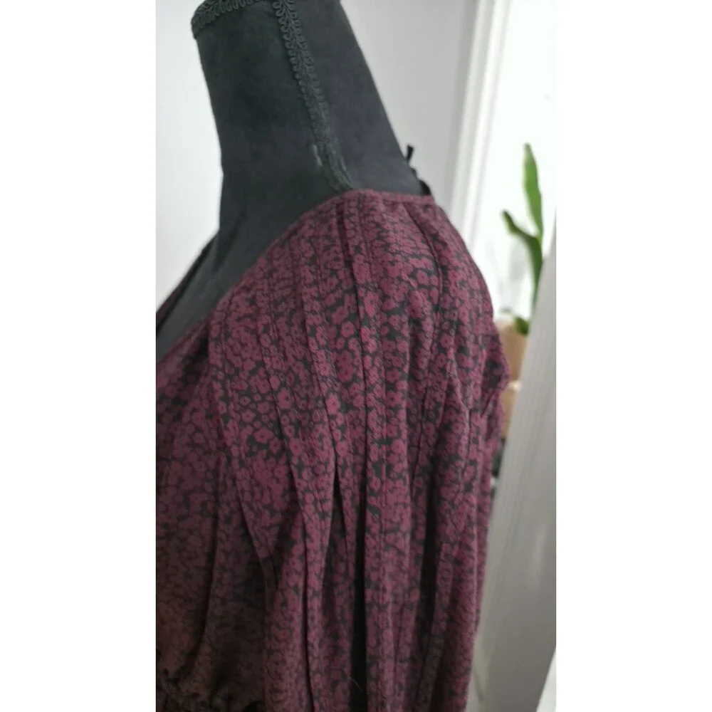 Madewell Women's M Burgundy Black Floral (Re)sourced Georgette Faux-Wrap Mini